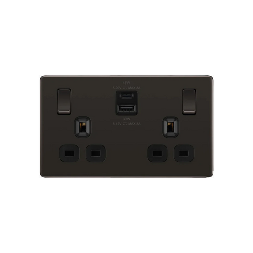 BRITISH GENERAL 2 Gang 13A Power Socket w 1xUSB A + 1xUSB C 45W BN (FBN22UAC45B) - Selffix Singapore